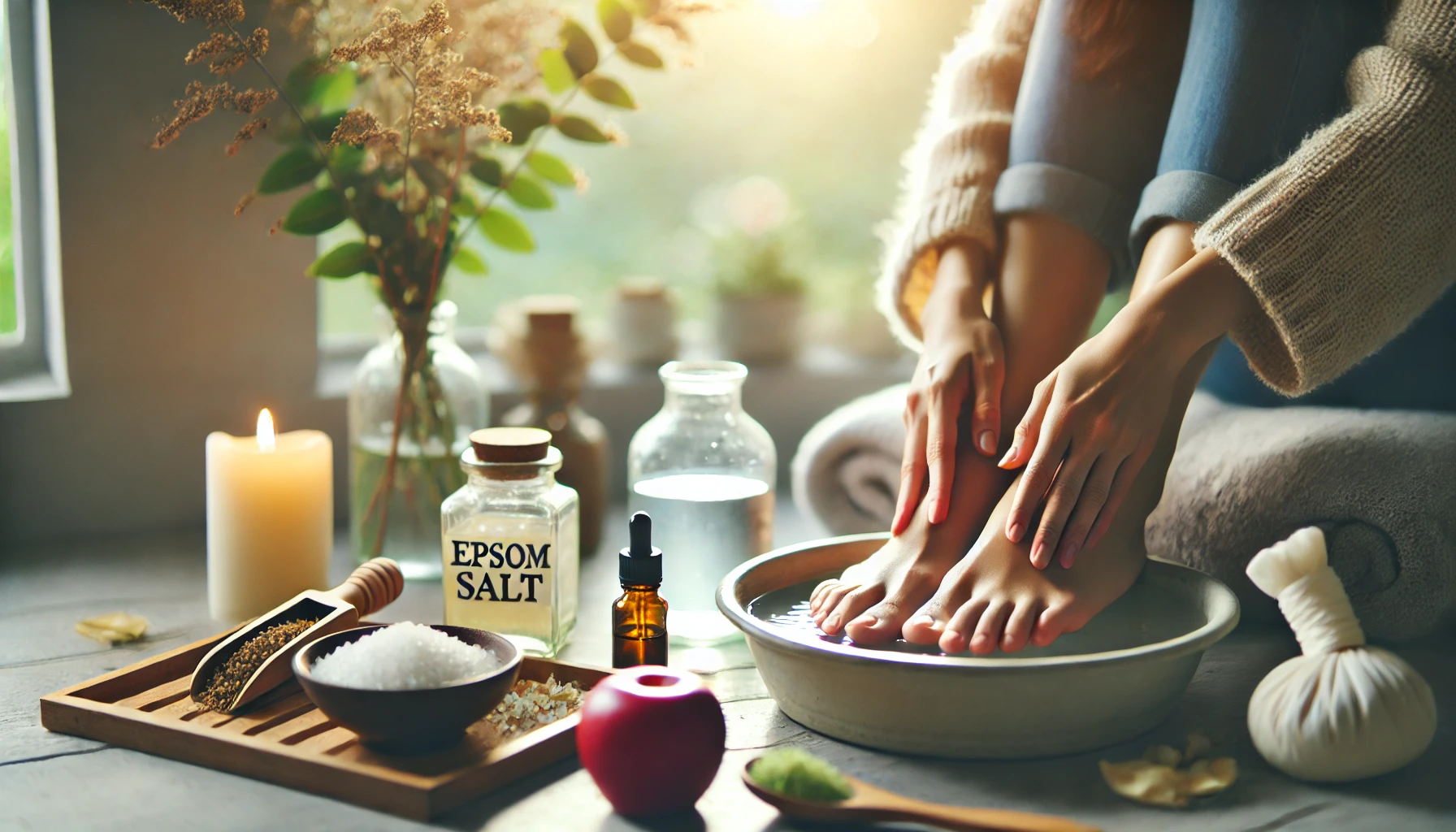 Spa setup for toenail fungus home treatment.